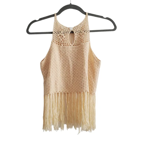 SHEIN Cream Crochet Knit Fringe Boho Tank Top - Picture 2 of 10